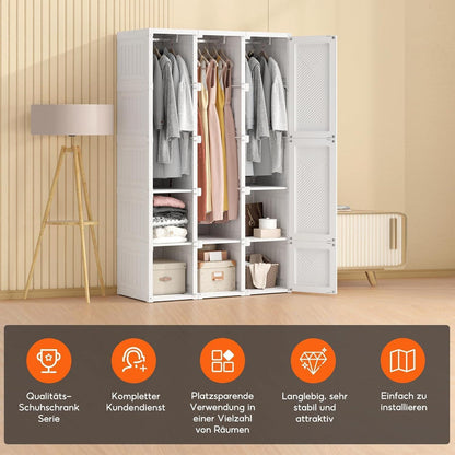 Zusammenklappbarer Kleiderschrank mit Kleiderstange & Magnettüren