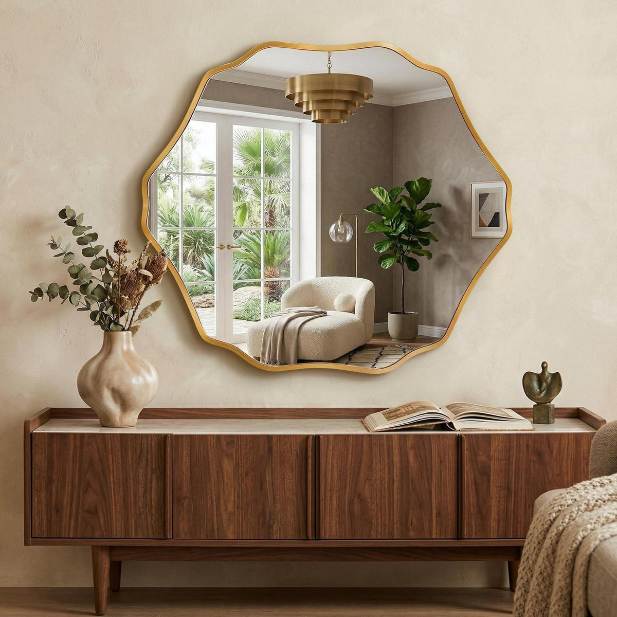 Organischer Sechseck Wandspiegel Gold 90x80 cm