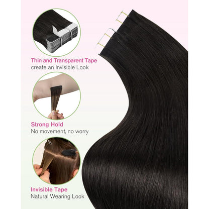 Echthaar Tape Extensions Dunkelbraun - 40cm, 50g