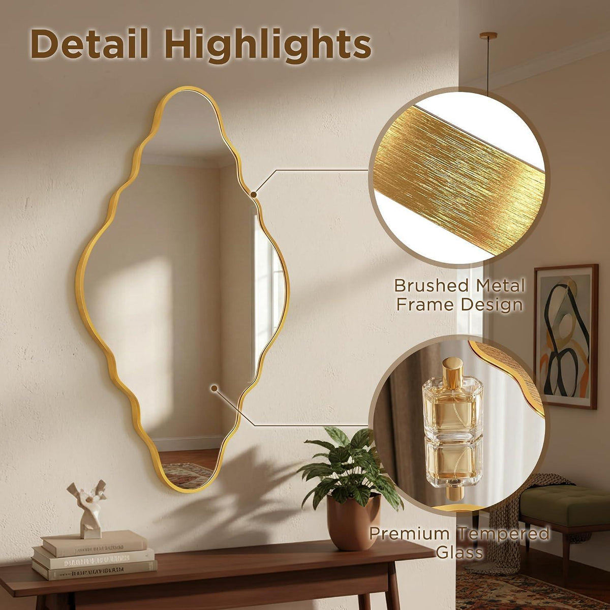 Diamant Wandspiegel mit Aluminiumrahmen, 90x50 cm