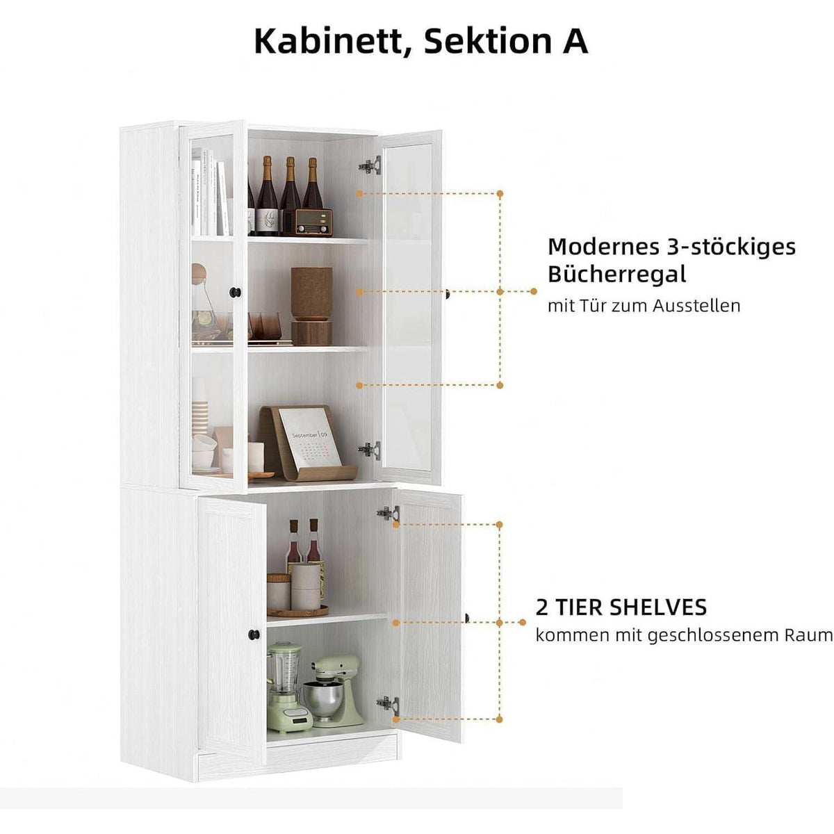 5-stöckiges Bücherregal mit Glastüren – Weiß (2er-Set)