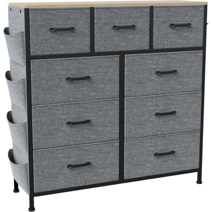 Kommode mit 9 Schubladen – Stoff & Metall, Grau