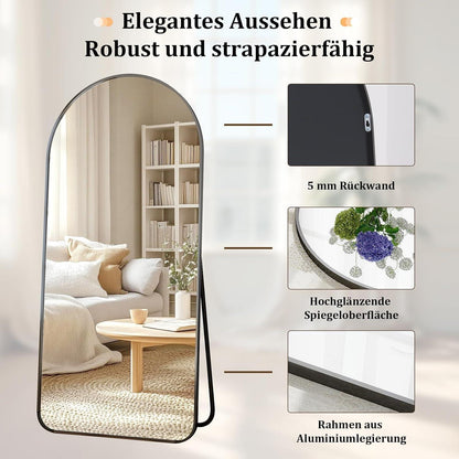 Großer Standspiegel mit Runden Ecken – Schwarz, 171x76 cm
