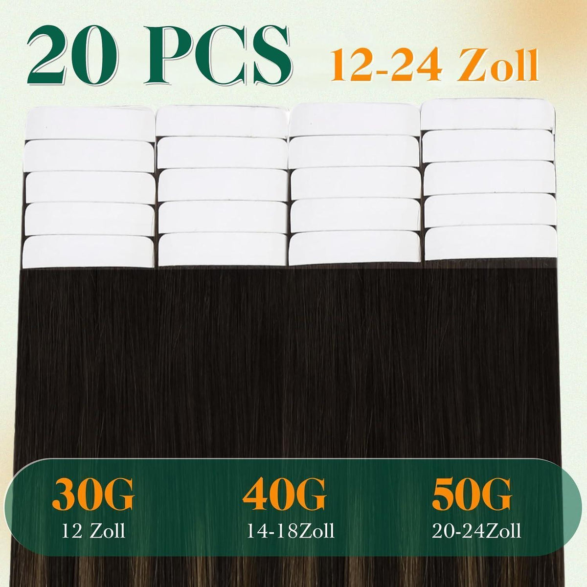 Echthaar Tape Extensions Braun Ombre 55cm - Remy Menschenhaar