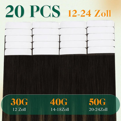Echthaar Tape Extensions Braun Ombre 55cm - Remy Menschenhaar