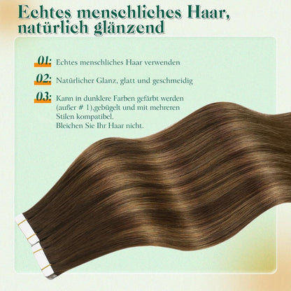 Echthaar Tape Extensions Braun Ombre 55cm - Remy Menschenhaar