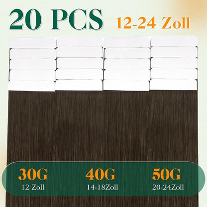 Echthaar Tape-in Extension Dunkelbraun #2 40cm
