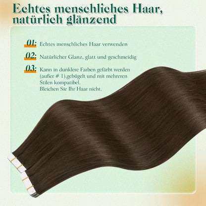 Echthaar Tape-in Extension Dunkelbraun #2 40cm