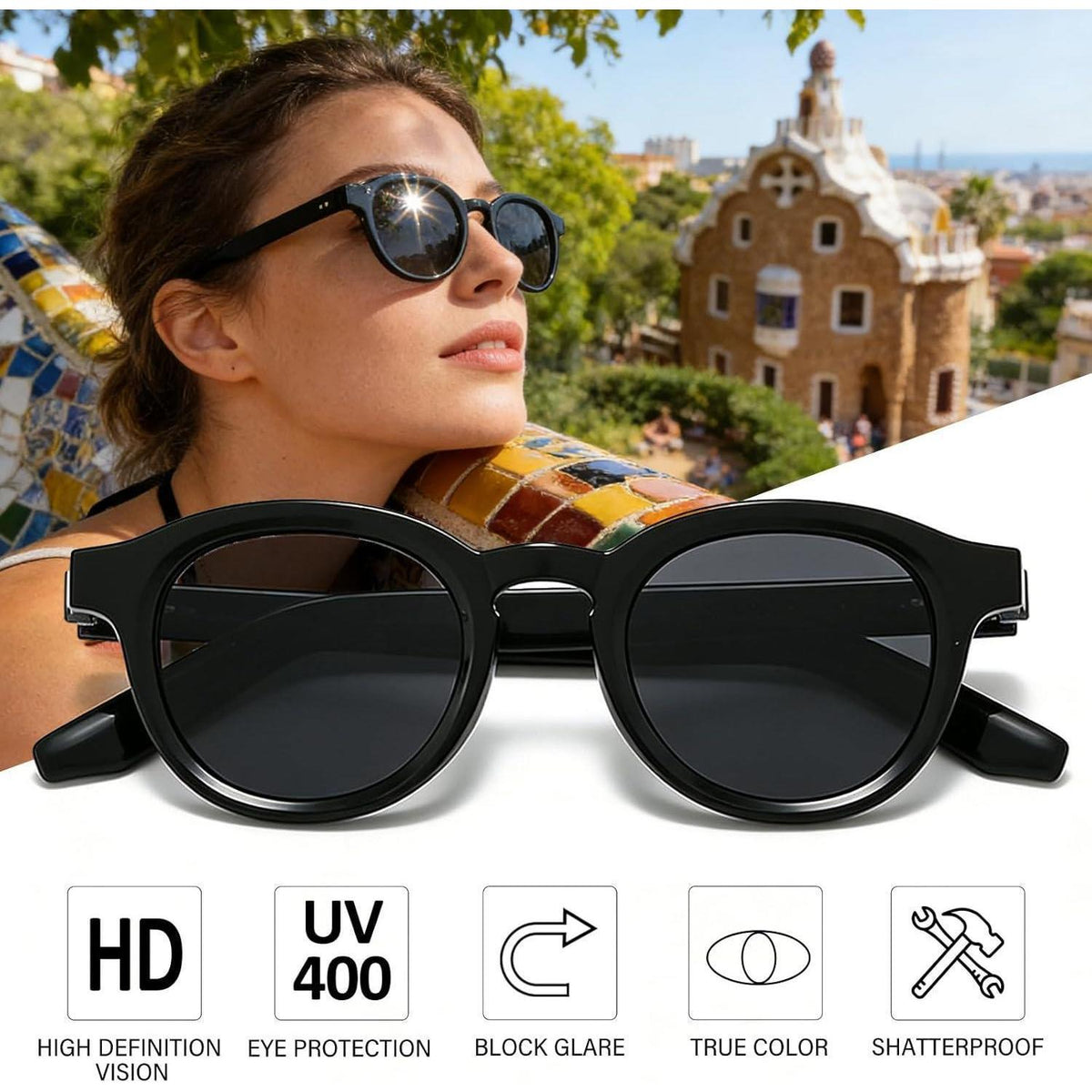 Retro Sonnenbrille Damen Herren – Runde Vintage Brille mit UV Schutz