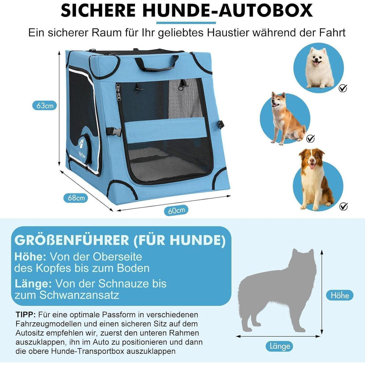 Faltbare Hundebox für Auto – Sicher & Komfortabel bis 36kg