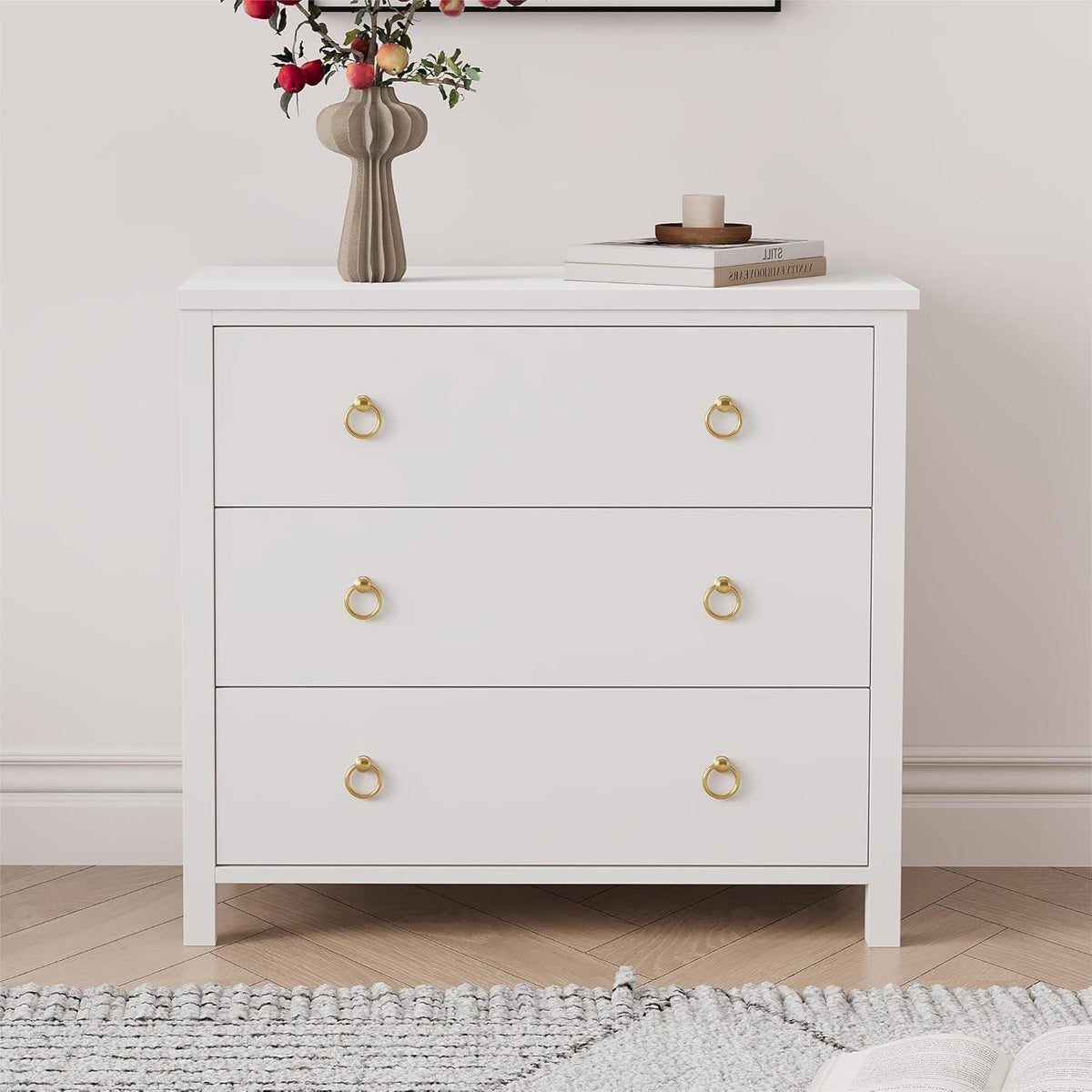 Weiße Kommode mit 3 Schubladen – Schlafzimmer Sideboard