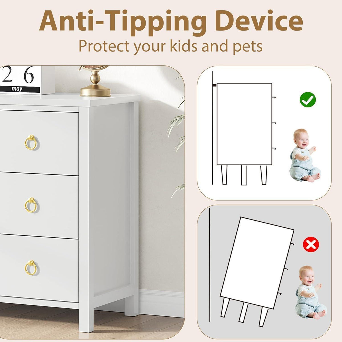 Weiße Kommode mit 3 Schubladen – Schlafzimmer Sideboard