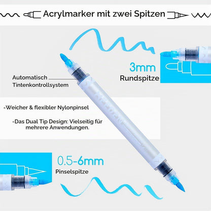 Acrylmarker Set 72 Farben – Doppelspitze für Kunst & Basteln
