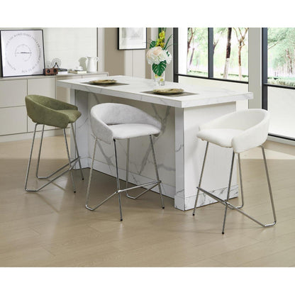 Moderner Barhocker 4er Set mit Chenille-Polsterung, Weiß