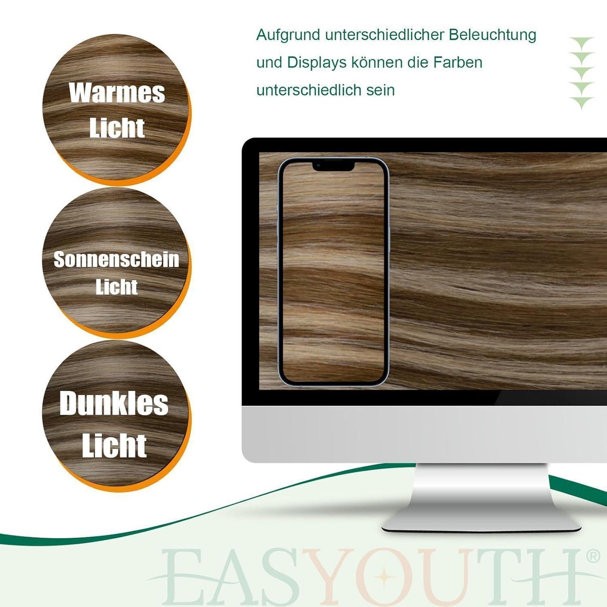Echthaar Zopf Extension Braun mit Honigblond Highlights