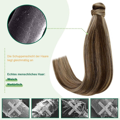 Echthaar Zopf Extension Mittelbraun mit Highlights