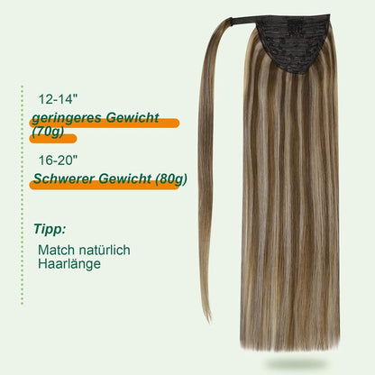 Echthaar Zopf Extension Mittelbraun mit Highlights