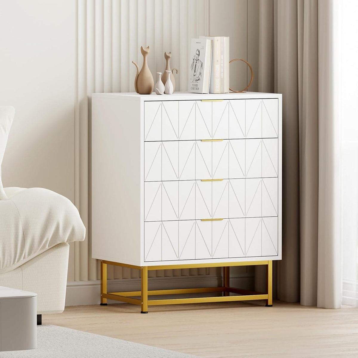 Weißes Sideboard mit 4 Schubladen, 60x40x80cm
