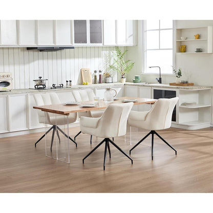Drehbarer Esszimmerstuhl Set (2) – Beige, Chenille & Metallbeine