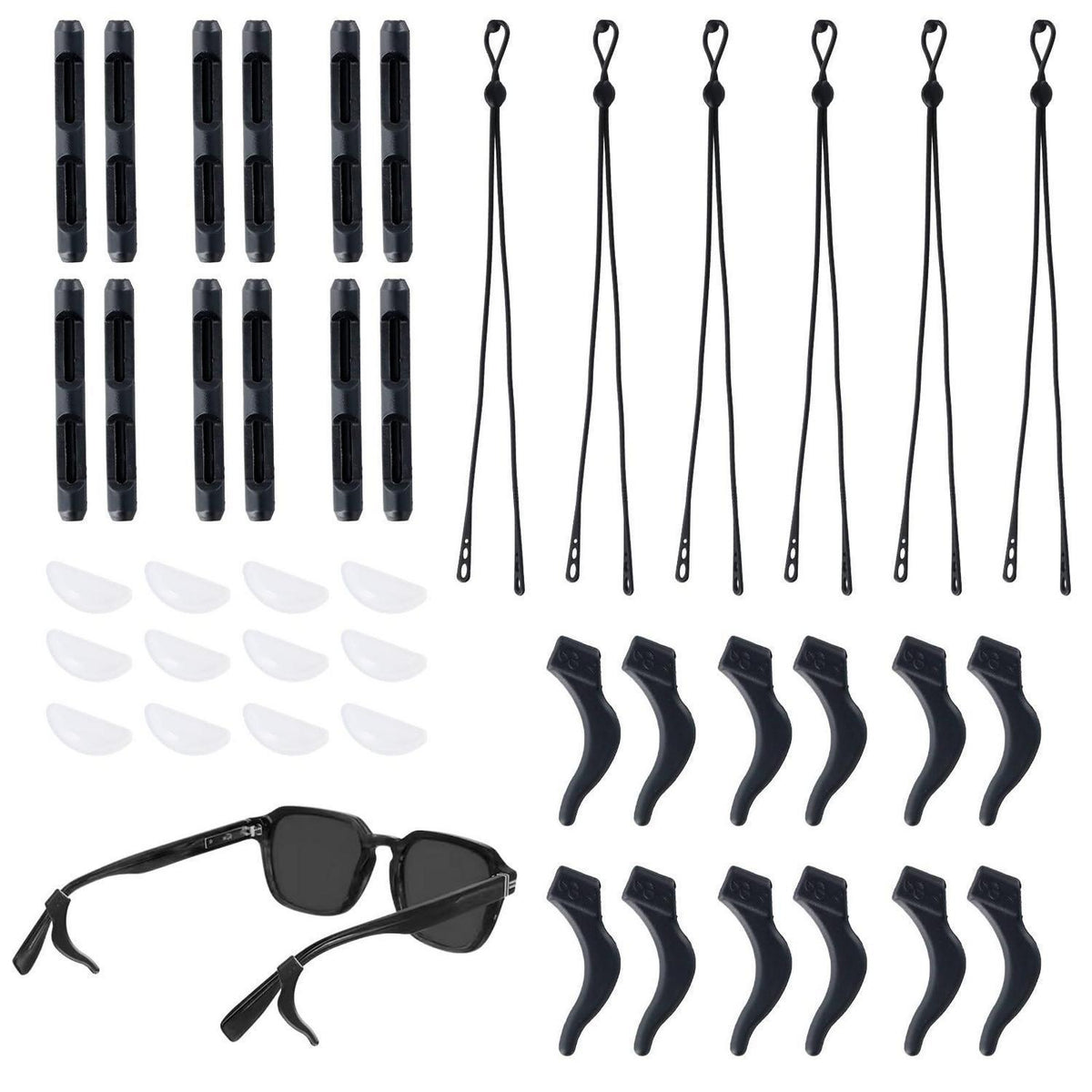 Brillen Zubehör Set: Ohrbügel, Nasenpads & verstellbare Bänder