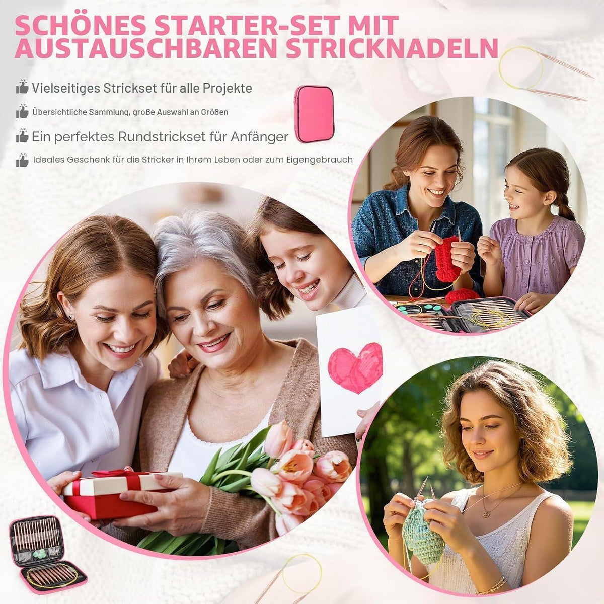 Austauschbares Rundstricknadel-Set mit Zubehör für Anfänger & Profis