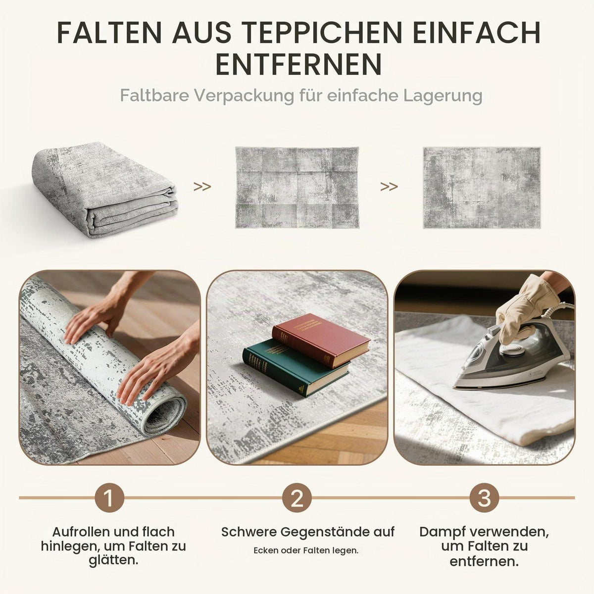 Moderner Waschbarer Teppich Grau 160x230 cm – Wohnzimmer & Schlafzimmer