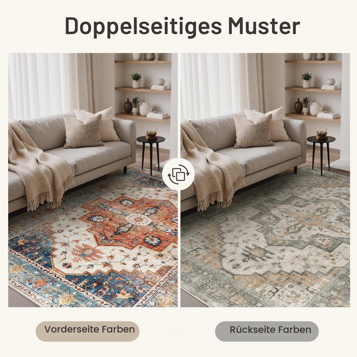Vintage Teppich 160x230cm – Waschbar & Rutschfest für Wohnzimmer