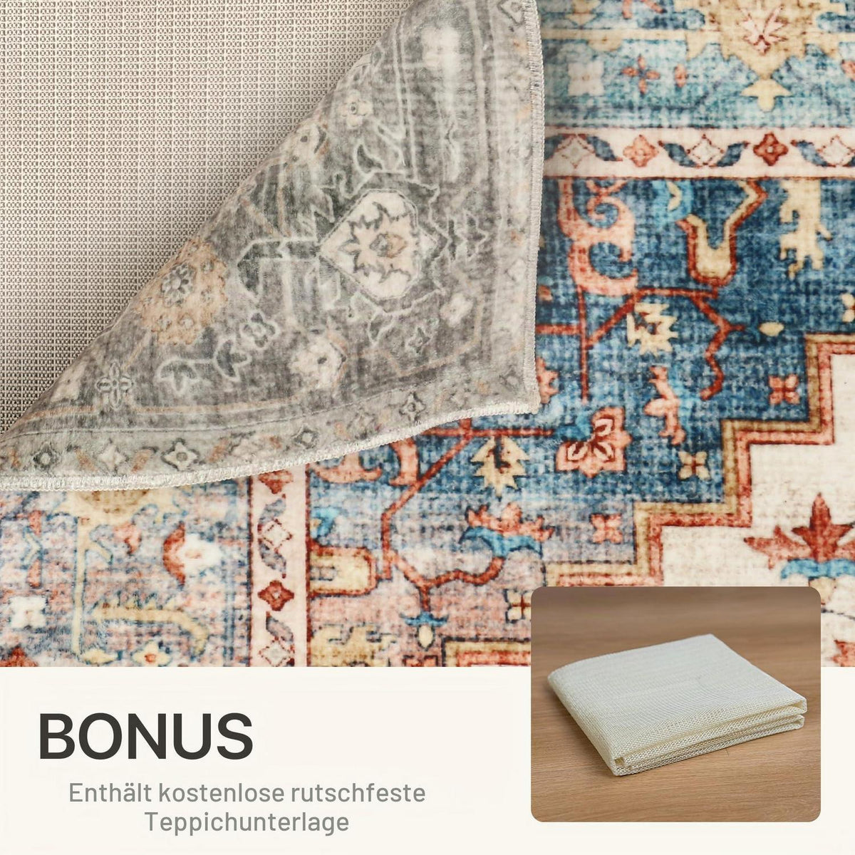 Vintage Teppich 160x230cm – Waschbar & Rutschfest für Wohnzimmer