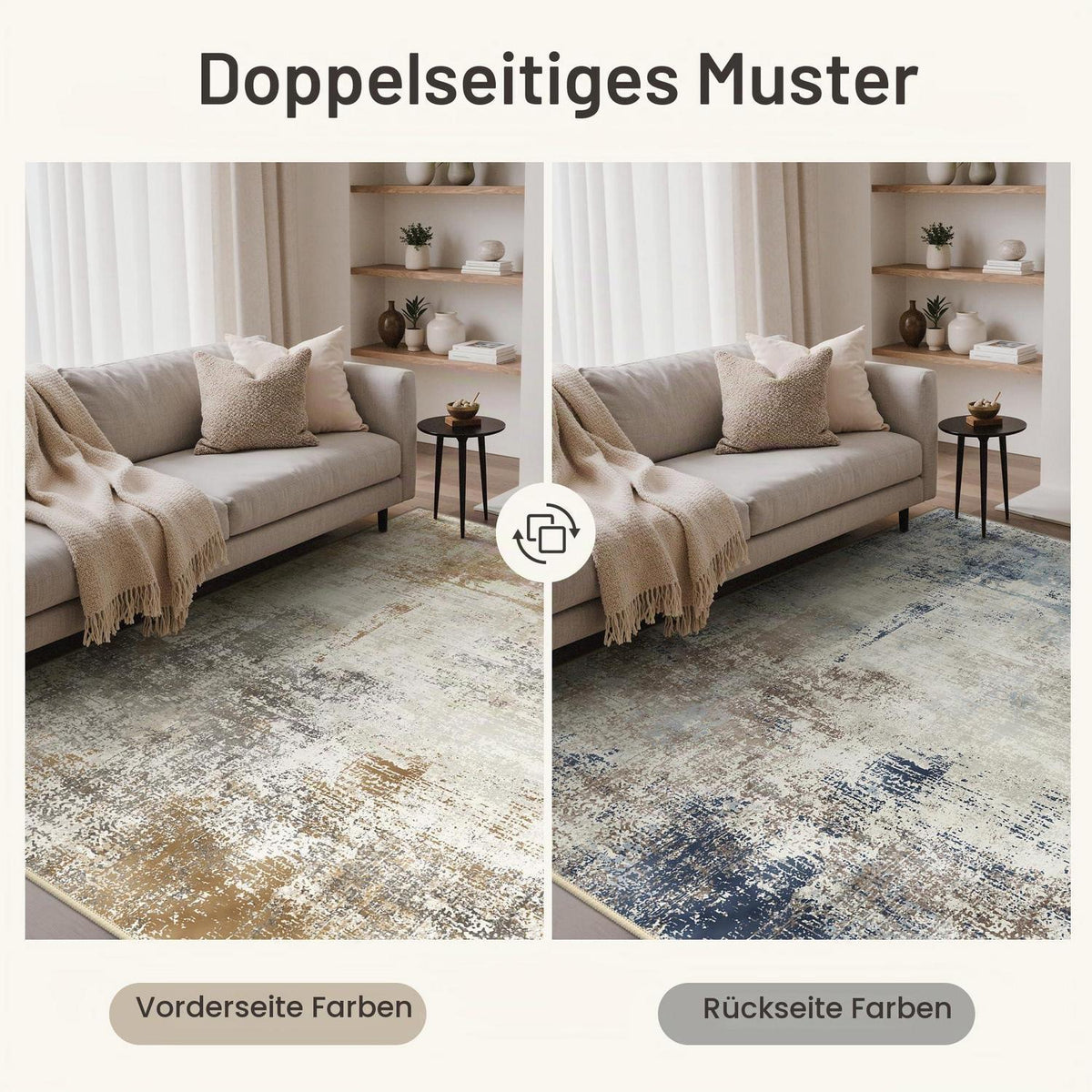 Moderner Teppich Wohnzimmer 160x230 cm Gold & Blau Rechteckig