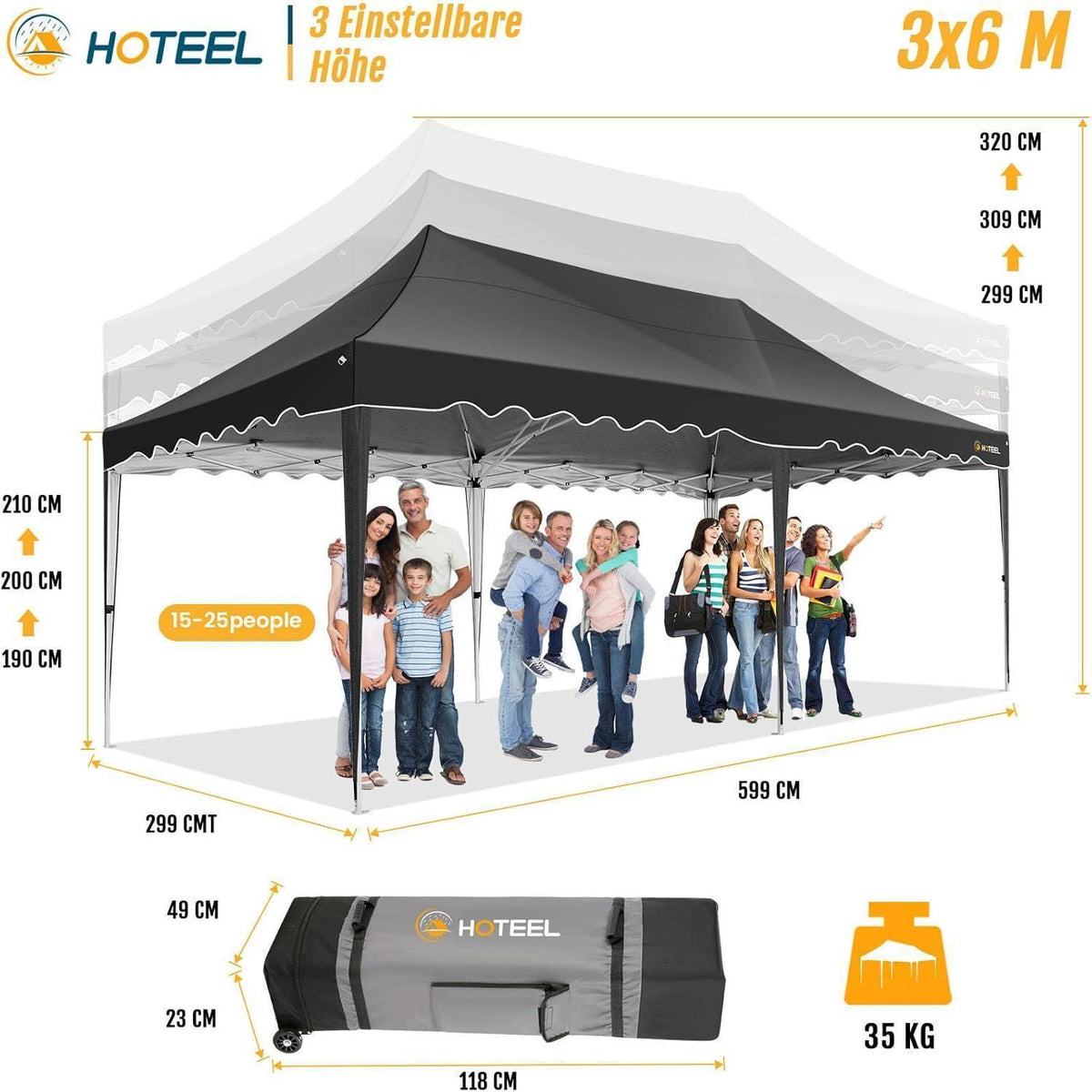 3x6m Pop Up Pavillon mit Seitenwänden – Wasserdicht & Stabil