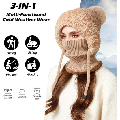 Winter Mütze Damen mit Schal & Gesichtsmaske - Warme Beanie mit Fleece
