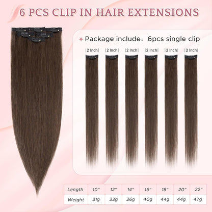Echthaar Clip-Ins Dunkelbraun #2R, 25cm