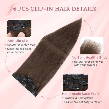 Echthaar Clip-Ins Dunkelbraun #2R, 25cm