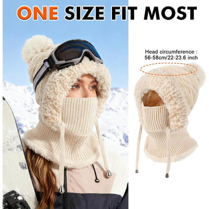 Winter Mütze Damen mit Schal & Gesichtsmaske – Warme Beanie mit Fleece