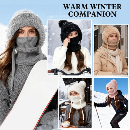 Winter Mütze Damen mit Schal & Gesichtsmaske – Warme Beanie mit Fleece