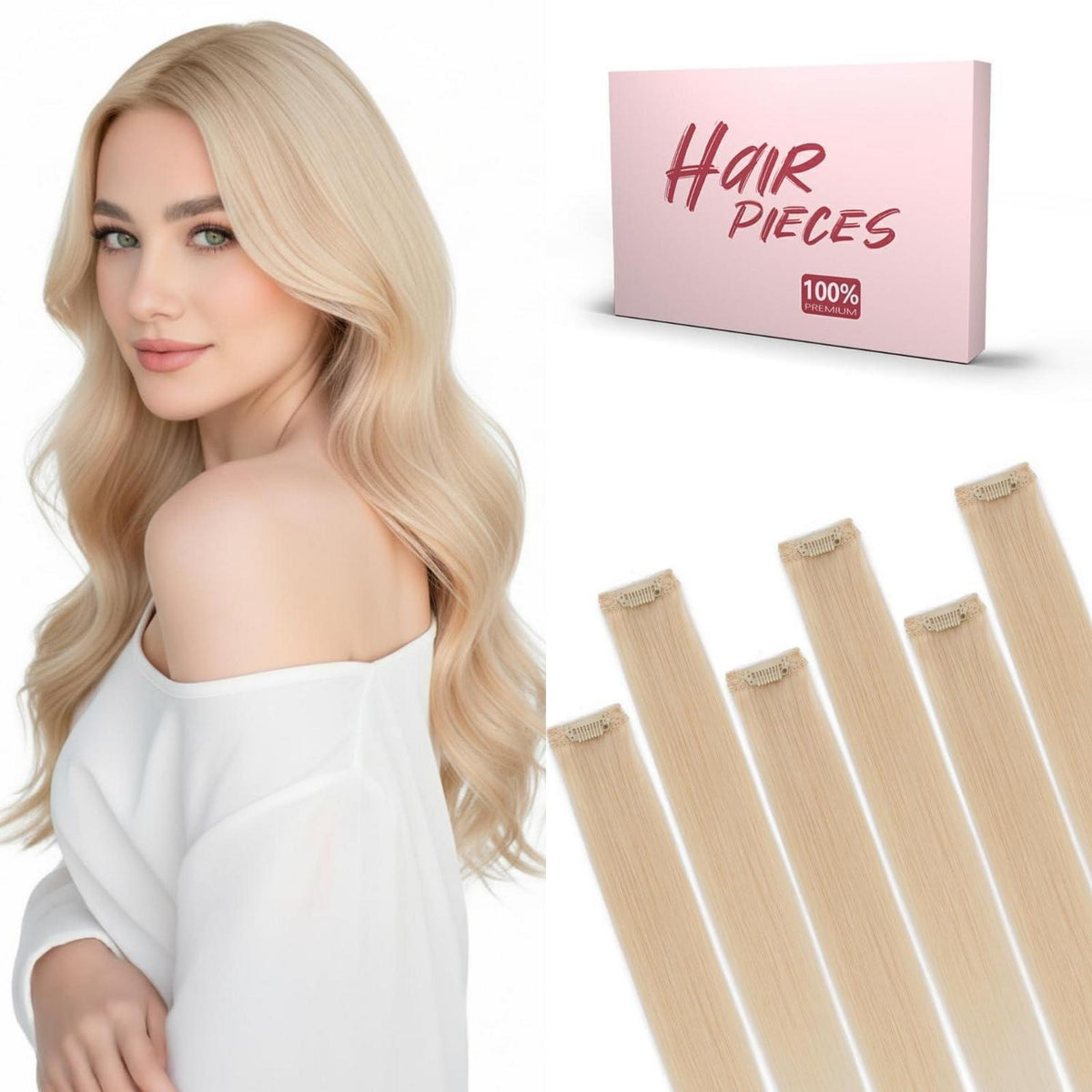 Echthaar Clip-in Extensions Platinumblond 50cm