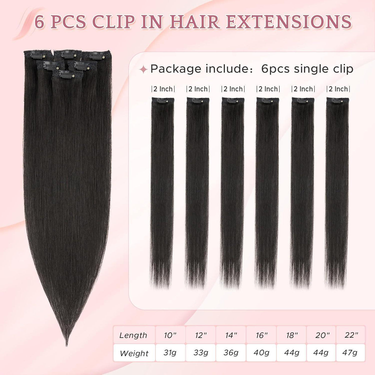 Echthaar Clip-in Extensions – Naturschwarz 35cm