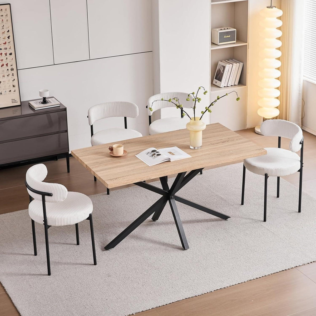 4er Set Esszimmerstühle Cordbezug Weiß – Modern & Komfortabel