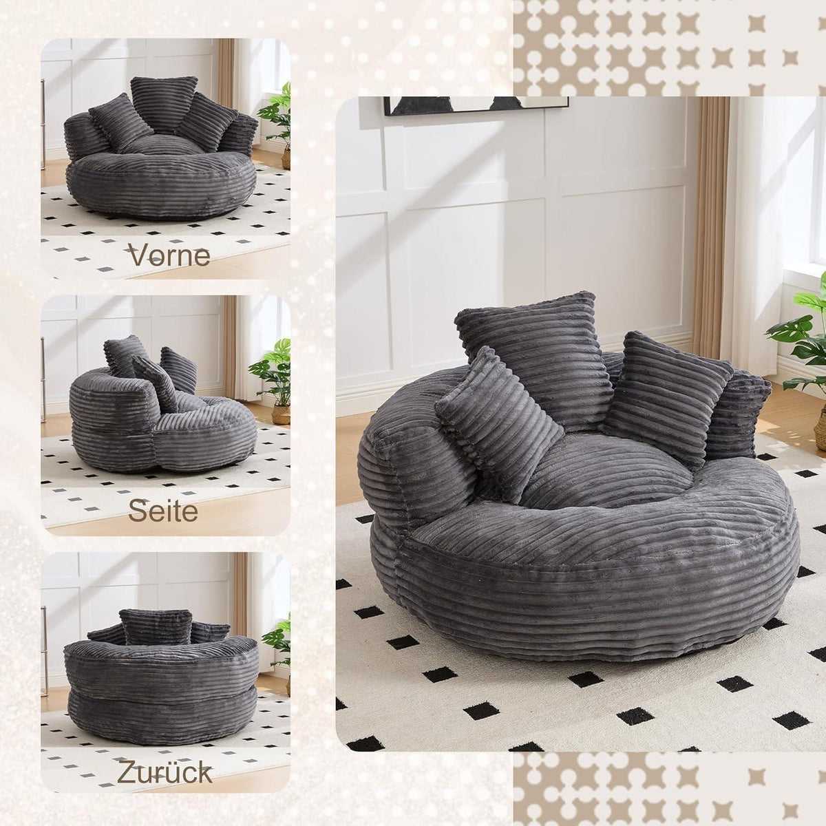 Boneless Lounger Sitzsack Sofa | Bequemes Lazy Sofa mit Kissen