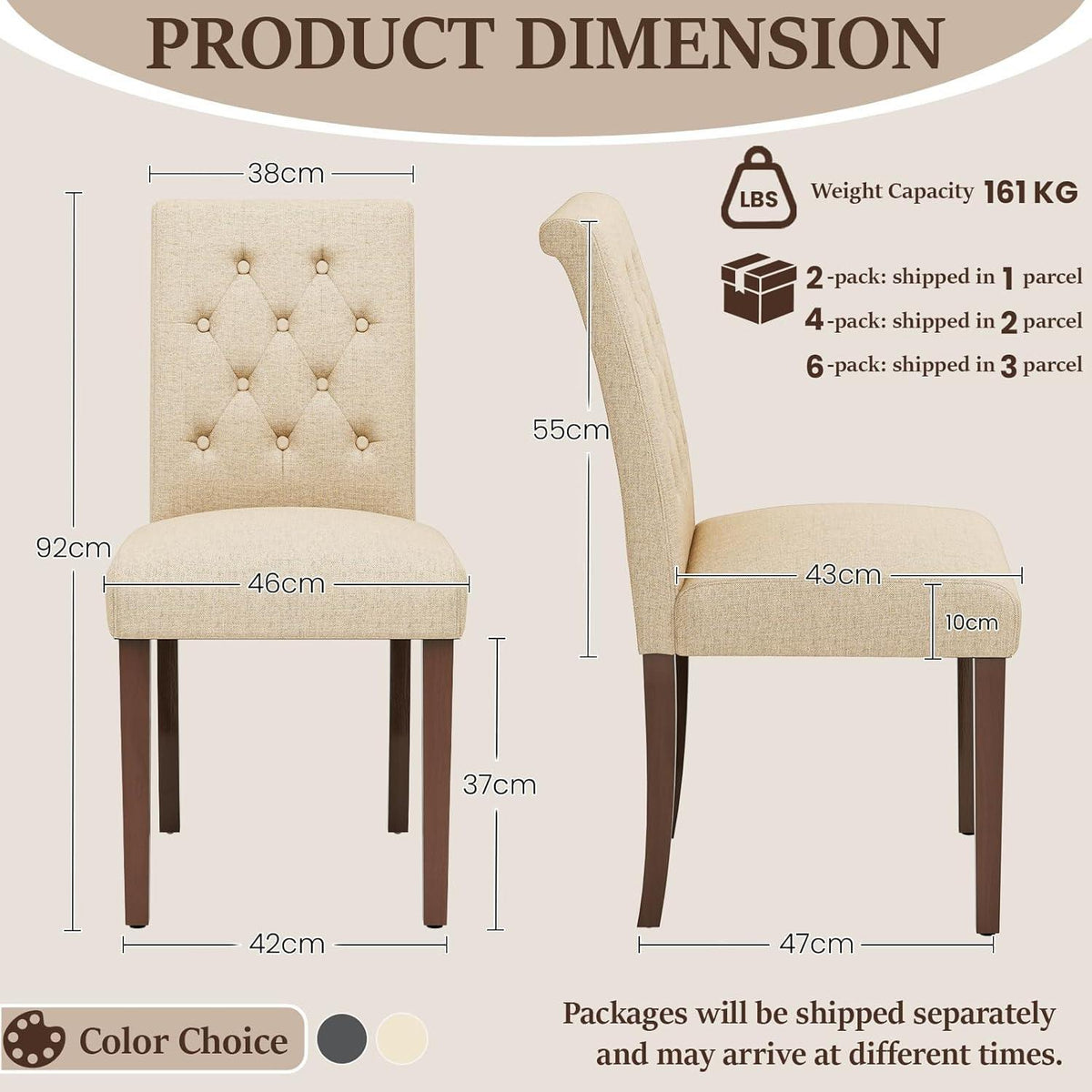 Gepolsterte Esszimmerstühle 2er Set, Beige, Chesterfield Stil