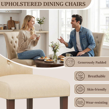 Gepolsterte Esszimmerstühle 2er Set, Beige, Chesterfield Stil