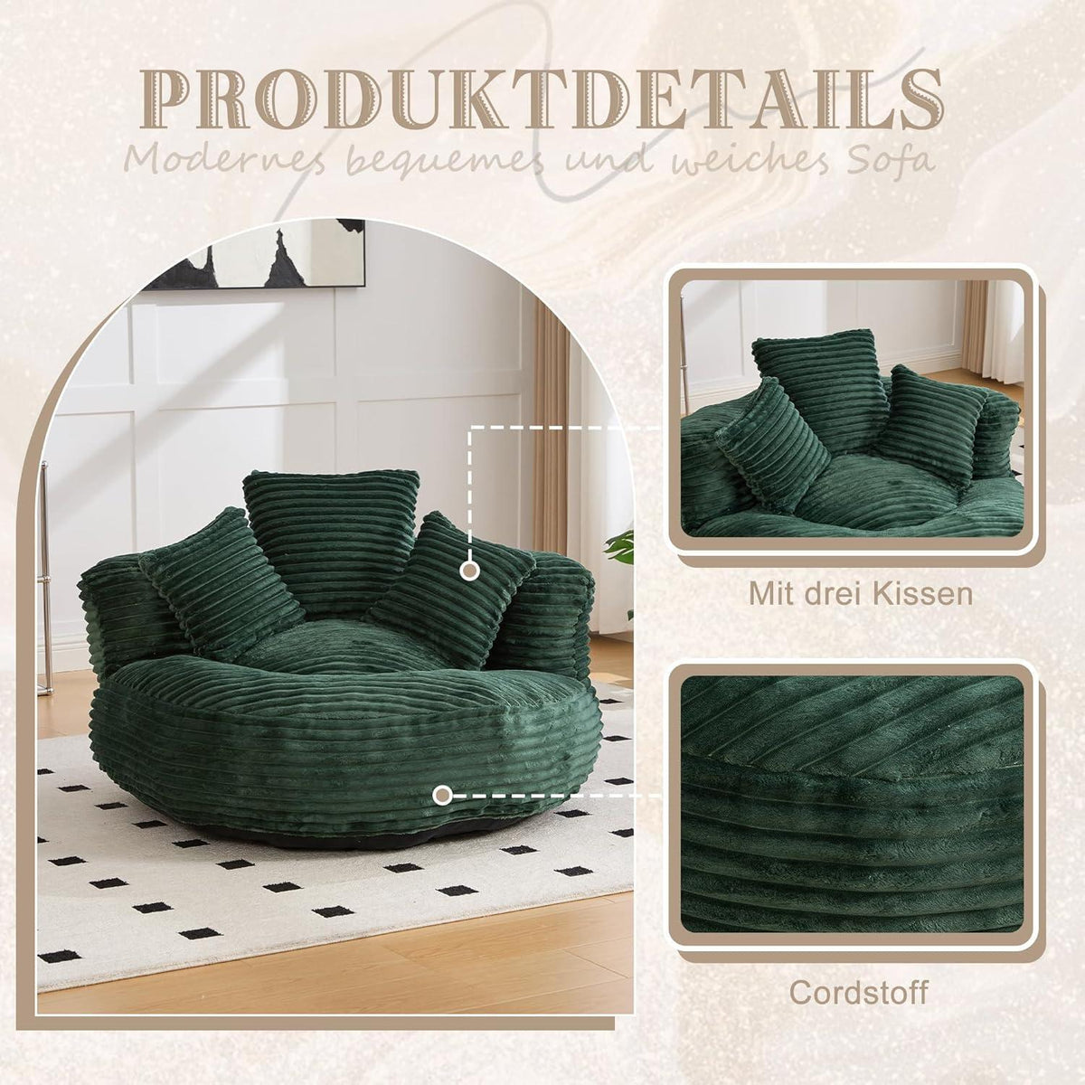 Boneless Lounger Sitzsack Sofa | Gaming & Entspannung | Smaragdgrün