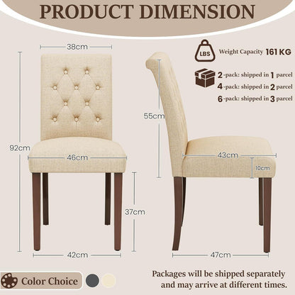 Gepolsterte Esszimmerstühle 6er Set, Beige, Chesterfield Stil