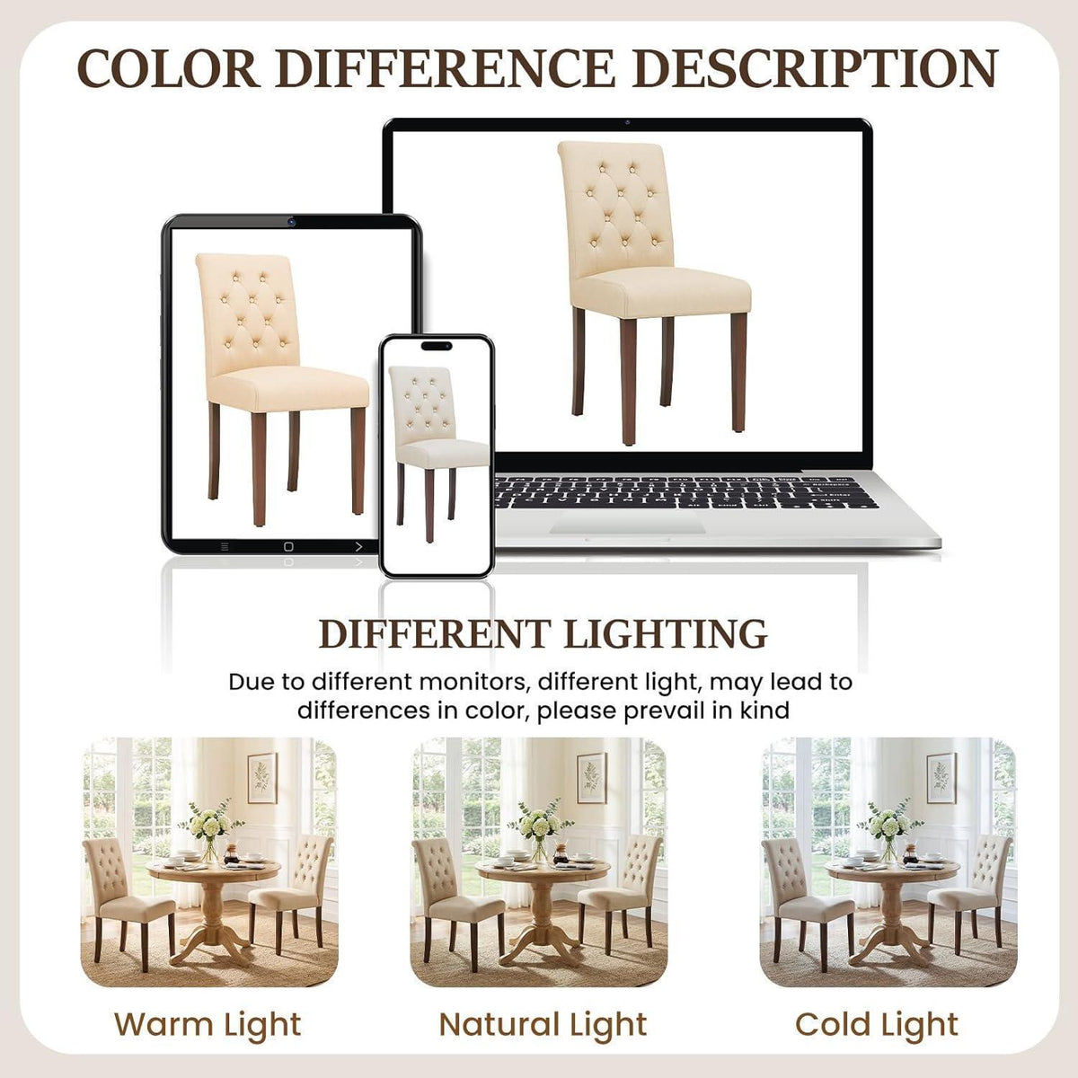 Gepolsterte Esszimmerstühle im Chesterfield Stil (4er Set, Beige)