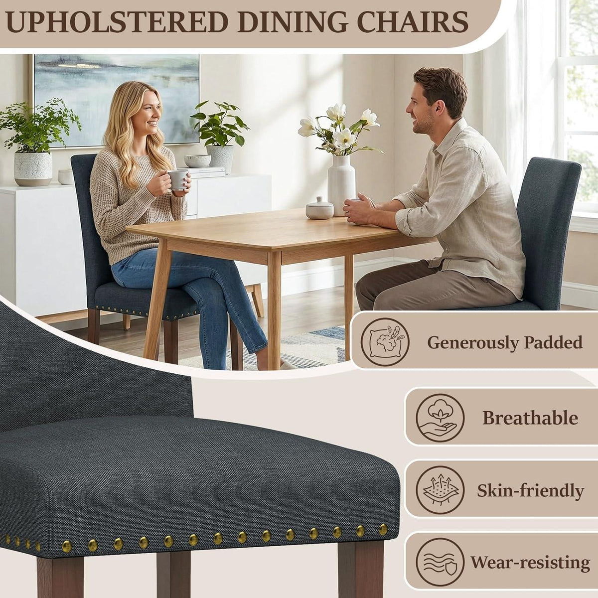 Esszimmerstühle 6er Set Dunkelgrau | Traditionell, Gepolstert & Robust