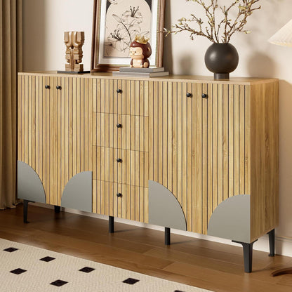Moderner Holzschrank mit 4 Türen & Schubladen – Sideboard für Wohnzimmer