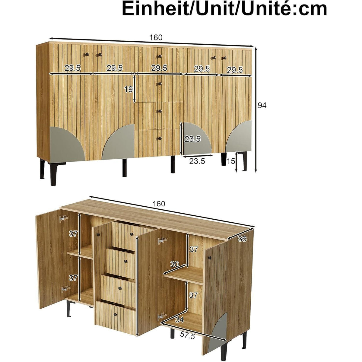 Moderner Holzschrank mit 4 Türen & Schubladen – Sideboard für Wohnzimmer