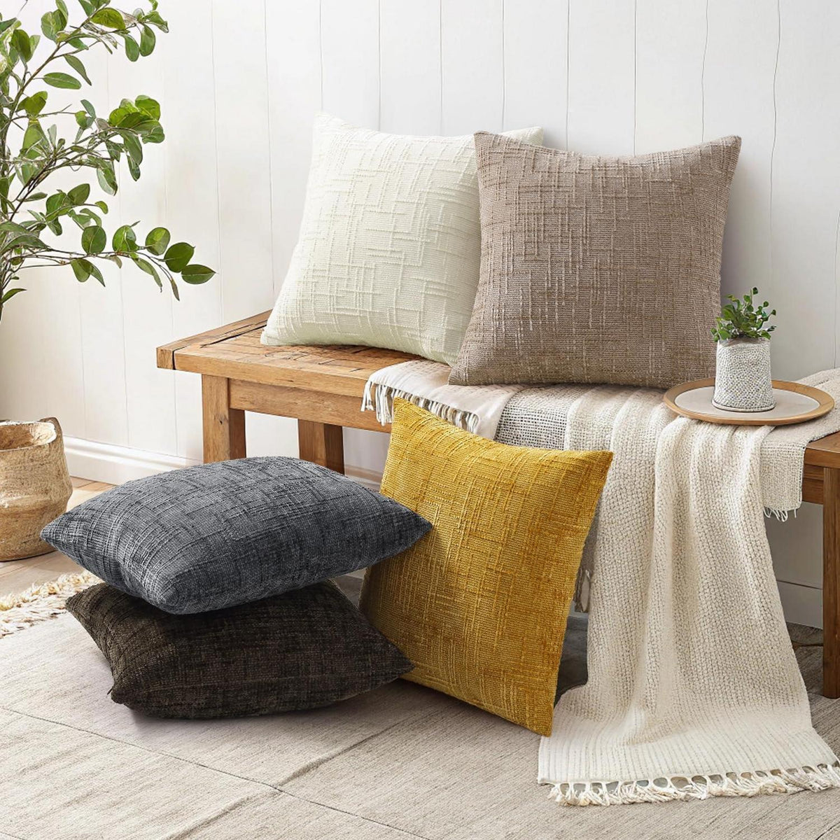 2x Chenille Kissenbezug 65x65cm Khaki – Weich & Dekorativ