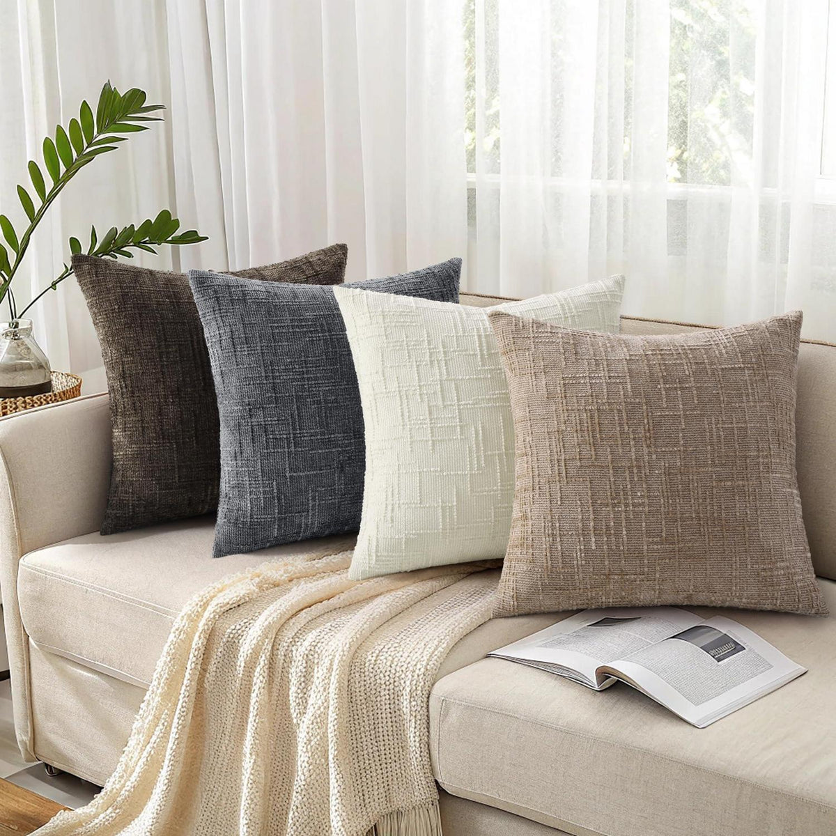 2x Chenille Kissenbezug 65x65cm Khaki – Weich & Dekorativ