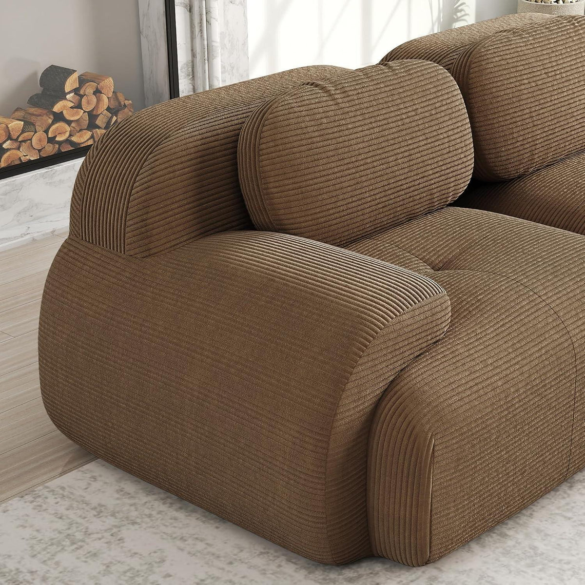 3-6 Sitzer Cord Sofa Braun – Modulares Wohnzimmer Sofa mit Hockern
